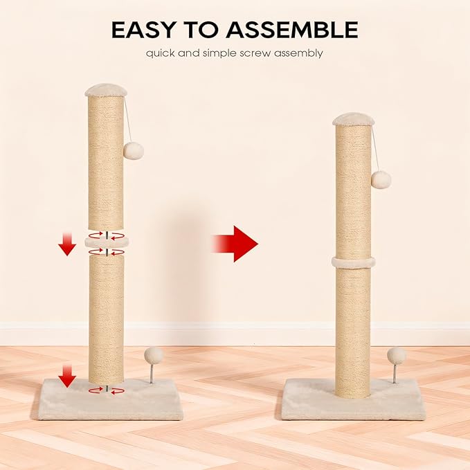 FDW 33 Inch Cat Scratching Post Cat Scratcher Natural Sisal Rope Scratch Post Trees with Hanging Ball for Indoor Cats and Adults,Beige