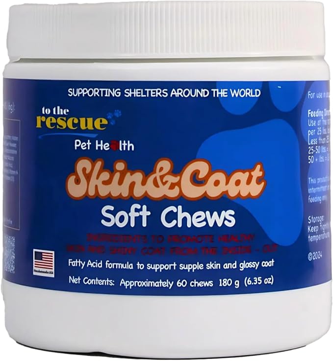 to The Rescue Dog Skin and Coat Supplement - Fatty Acid Formula to Support Supple Skin and Glossy Coat - Antioxidants and Omega-3 to Help with Allergy and Itch Relief - 60 Chews