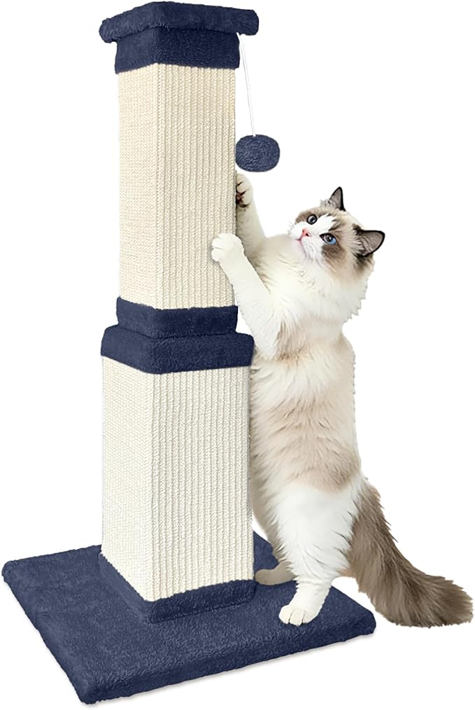 AGYM 32 Inch Tall Cat Scratching Post for Large Cats, Cat Scratcher for Indoor Cats Adults, Sturdy Sisal Scratch Post to Protect Furniture, Blue