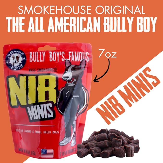 Bully Boy's Famous Mini Beef Training Nibs Dog Treats | Free from Wheat, Corn, Soy, or Gluten | USA Sourced Ingredients | with Smokehouse Beef | Made in Utah | 7 oz - 3 Pack