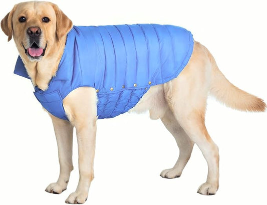 SPACE LION Dog Puffer Jacket, Down Winter Coat, Durable Outdoor Coat for Cold and Windy Conditions, Lightweight & Adjustable Fit Coats for Large Dogs,(Blue, Size28/4XL)