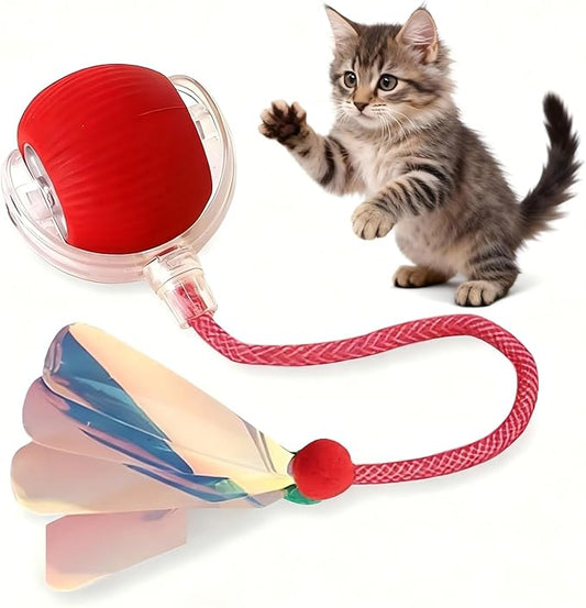 JBD Interactive Cat Toy Ball for Indoor Cats - Silent Automatic Rolling & Self Moving Electric Kitten Toys, USB Rechargeable Smart Ball with Tail, Motion Activated Hunting Exercise for Bored Cats