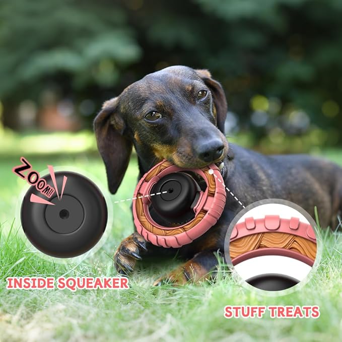 Dog Toys for Aggressive Chewers Large Medium Breed, Indestructible Squeaky Dog Chew Toys, Tough Nylon Rubber Interactive Dog Toys to Keep Them Busy
