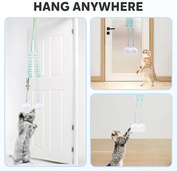 Drkicsy Hanging Spring Plush Cat Toy Ball, Hanging Cat Toys for Indoor Cats with Bell, Pet Spring Toy Interactive Toys for Cats Kittens Play Chase Exercise (Green)