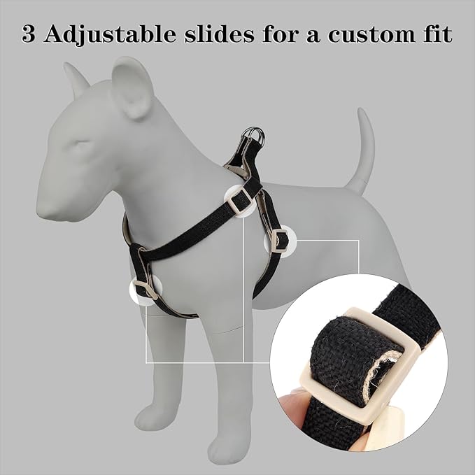 Plutus Pet Cotton Hemp Step in Dog Harness, Sustainable, Lightweight and Escape-Proof, Quick Fit Dog Harness for Puppy Small Medium and Large Dogs, Black, M