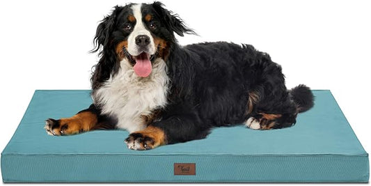 Outdoor Extra Large Dog Crate Bed, XXL Waterproof Dog Bed for Giant Breeds Dogs, 47x29 Inch Orthopedic Egg Crate Foam Pet Mat with Removable Cooling Cover, Light Blue