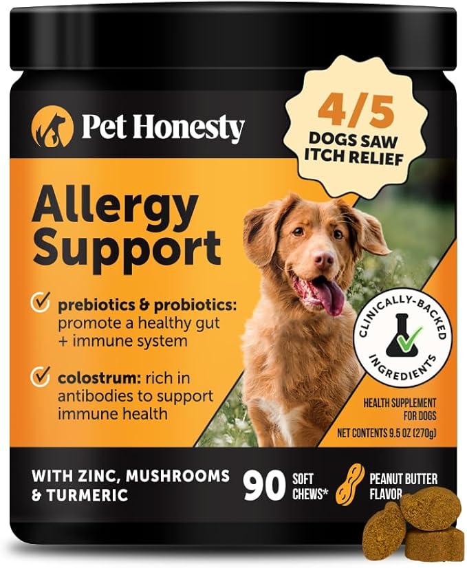 Pet Honesty Dog Allergy Itch Relief - Advanced Itch Supplement with Probiotics for Dogs - Immune Support & Skin Relief for Seasonal Allergies - Natural Itchy Skin & Paw Relief - (Peanut Butter, 90 Ct)