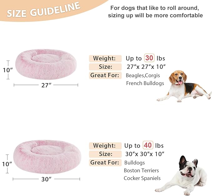 WNPETHOME Calming Dog Bed Cat Bed Donut, Faux Fur Pet Bed Self-Warming Donut Cuddler, Comfortable Round Plush Dog Beds (30 x 30 x 10 Inch, Light Pink)