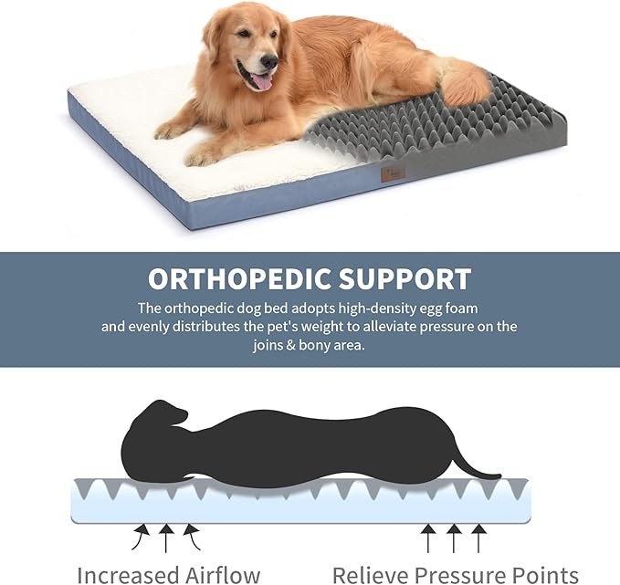 Dog Beds for Large Dogs, Comfort Orthopedic Dog Bed for Extra Large Dogs, Big Waterproof Pet Bed with Washable Removable Oxford Cover, Blue White