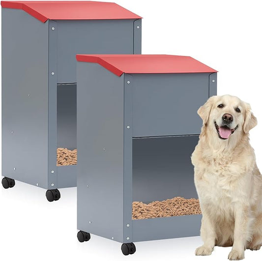 2 Pcs 25 Lbs Large Galvanized Automatic Dog Feeder Dog Food Dispenser Handle Wheel Acrylic Panel Galvanized Gravity Feeder Thickened Rust Proof Outdoor Hanging for Doggie Food Container