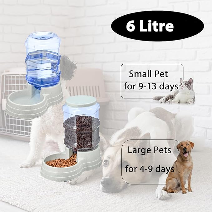 2 Pack 6L Automatic Gravity Pet Feeder and Water Dispenser Set, Large Capacity Automatic Dog Feeder and Dog Water Dispenser for Small Medium Dog Pets Puppy Kitten