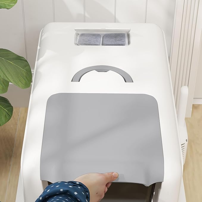 PawHut Stainless Steel Cat Litter Box, Extra Large 2 in 1 Metal Kitty Litter Pan with High Enclosure, Removable Lid & Scoop, Filter Bags, Easy to Clean, for Small to Large Kittens, White