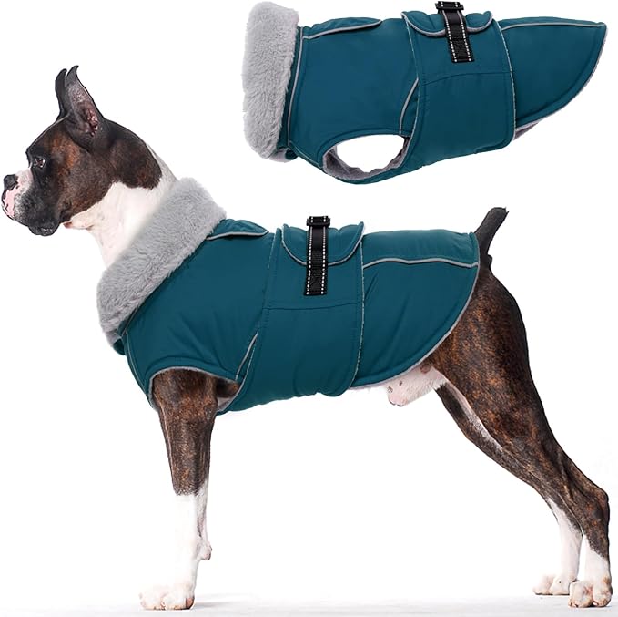 Lelepet Warm Dog Coats for Large Dogs Waterproof Dog Winter Jacket Reflective Pet Fleece Vest Windproof Cold Weather Coats with Adjustable Buckle & Leash Hole, Dark Green, L