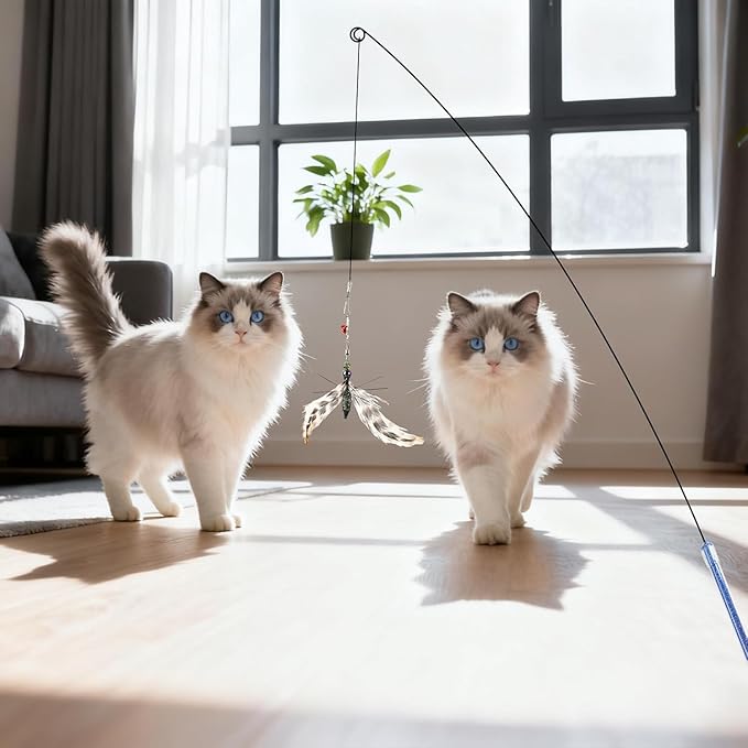 Interactive Cat Toy Bug Toys for Cats 4 Realistic Flying Bugs Cat Wand (4PC Insects Refills)