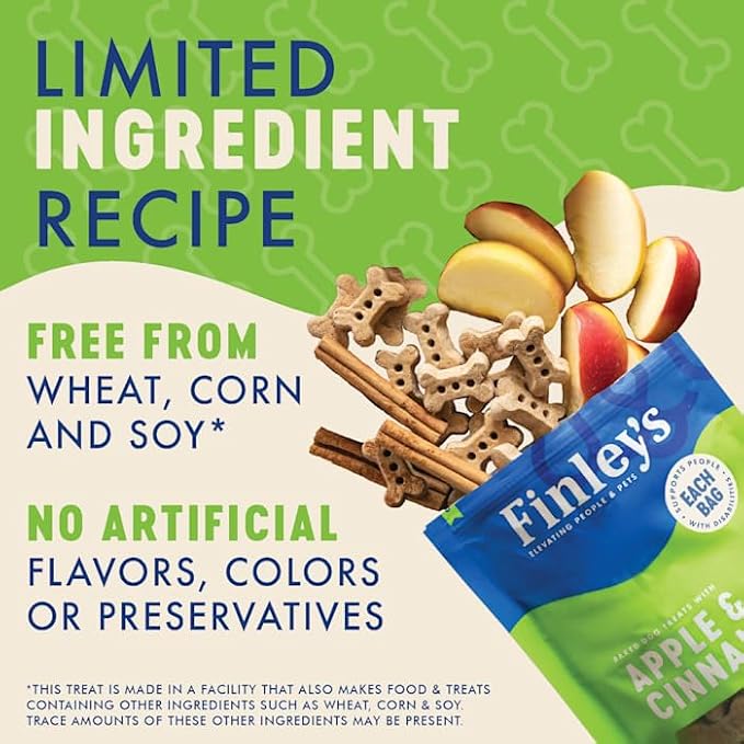 Finley's Apple Cinnamon Dog Biscuits Treats for Dogs Made in USA | Natural Apple Cinnamon Dog Treat | Wheat Free Dog Treats | Healthy Dog Treat Bags (12 oz)