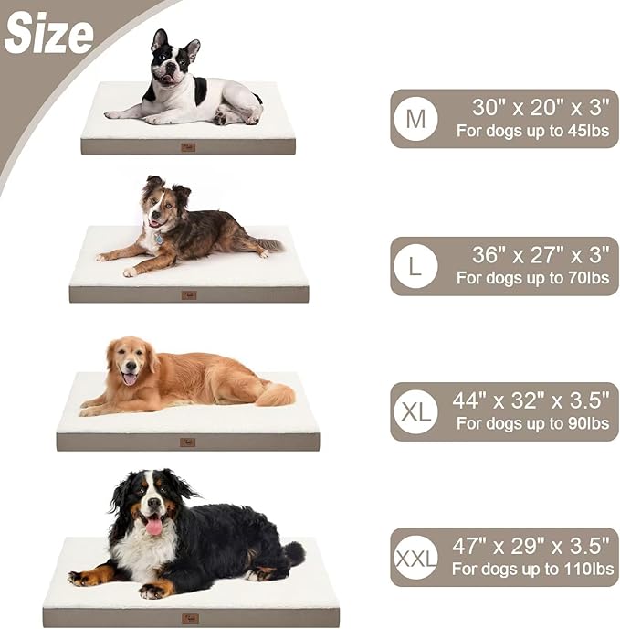 Plush Orthopedic Dog Bed for Medium Dogs & Puppies, Waterproof Dog Beds 30x20 Inch with Removable Washable Cover, Egg Crate Foam Flat Pet Mat, Khaki White