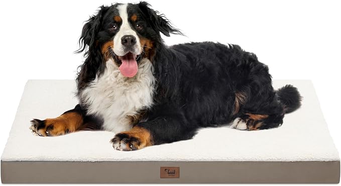 Orthopedic Dog Crate Bed for Extra Large Dogs, XXL Waterproof Comfort Pet Bed with Egg Crate Foam 47x29 Inch, Removable Oxford Cooling Cover, Khaki White