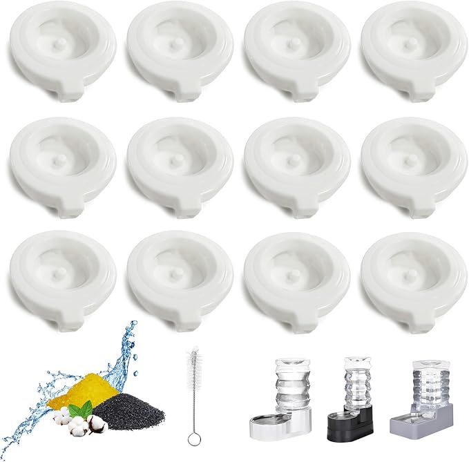 12-Pack Replacement Filters for 3L/3.6L/4.6L/6L/8L Gravity Pet Water Dispenser, Drinking Water Filter Replacement for Cat and Dog, Triple Filtration Pet Fountain Filter