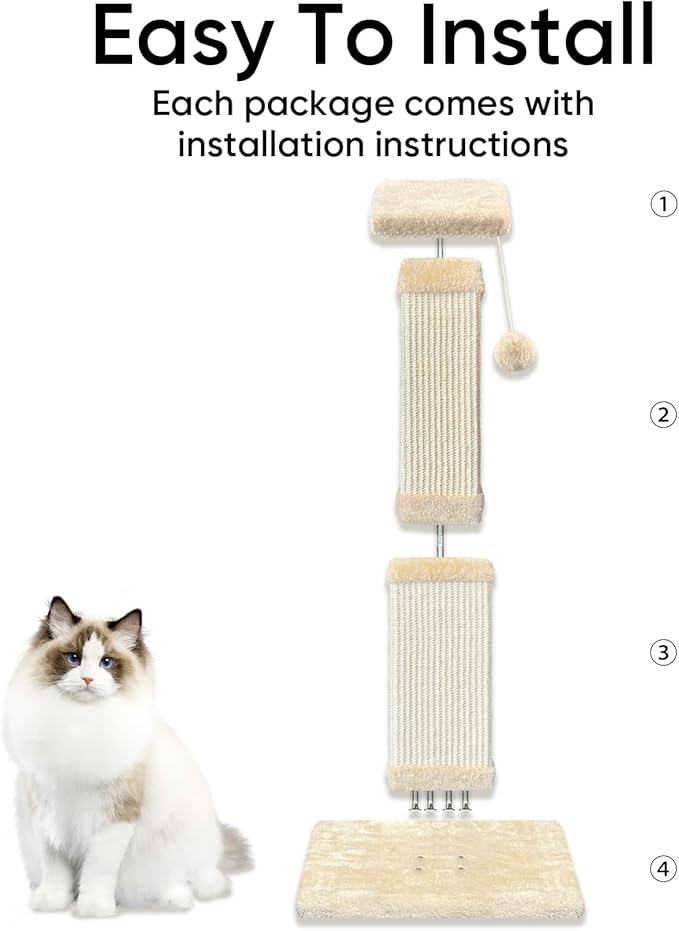 AGYM Cat Scratching Post, 32 Inch Cat Scratching Post for Large Cats, Scratching Posts for Indoor Cats Adults, Cat Scratch Post with Nature Sisal, Beige
