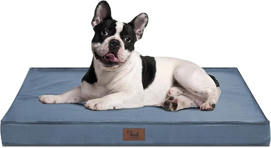 Outdoor Orthopedic Dog Bed for Medium Dogs & Cats, Waterproof Flat Pet Mat with Egg Crate Foam & Washable Removable Oxford Cover, 30x20 Inch, Blue