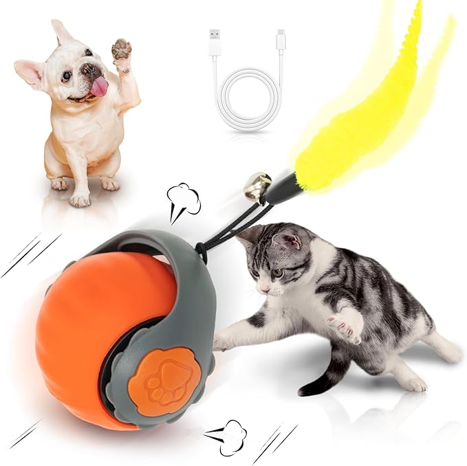 Interactive Cat Toys for Indoor Cats Smart Automatic Ball Rolling for Bored Kitten Pet Upgraded Speedy Moving Chase Dogs Toy Orange