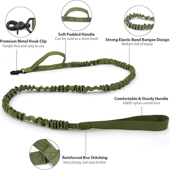 Tactical Dog Collar and Leash Set Heavy Duty Military Dog Collar with Handle and Metal Buckle for Medium and Large Dogs (Army Green, M)
