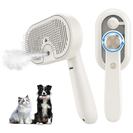 3 in 1 Cat Steam Brush, Dog Steam Brush for Shedding with Low-Noise Design, Pets Spray Hair Removal Comb for Long and Short Hair Pets, Stainless Steel Bristles, Cool Mist