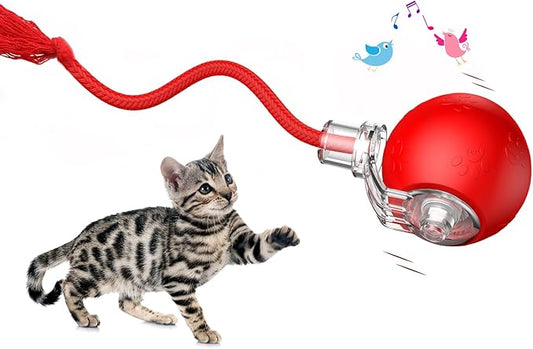 Interactive Cat Toys, Automatic Moving Cat Toys for Bored Indoor Adult Cats, Fast Rolling, Chirping & Motion-Activated Kitty Toys, Fun Gift for Cats with Speedy Tail 2.0, USB Rechargeable (Red)