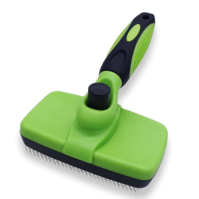 Self Cleaning Slicker Brush - Pet Hair Removal Tool for Long Short Hair grooming: Soft Rubber Tips Gentle on Sensitive Skin Cat Dog brush Specifically for Indoor pet hair removal glove (green)