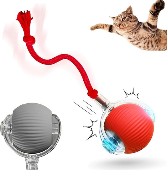 Interactive Rolling Cat Ball, Cat Rotating Toy, 360° Smart Rolling Ball Toy Electric Balls,Suitable for Floors, Carpets, Tiles, Living Rooms (red+Grey)