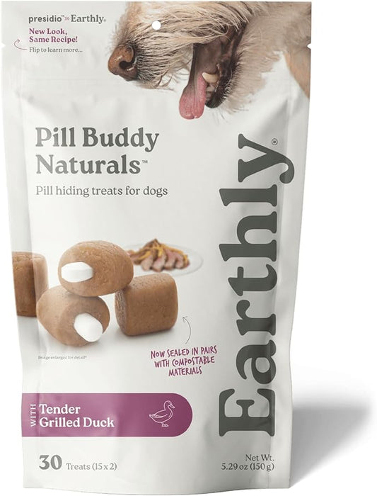 Earthly Pill Buddy Naturals - Duck (Chicken-Free) Pill Hiding Treats for Dogs - Pill Pocket for Any Size Medication - 30 Servings