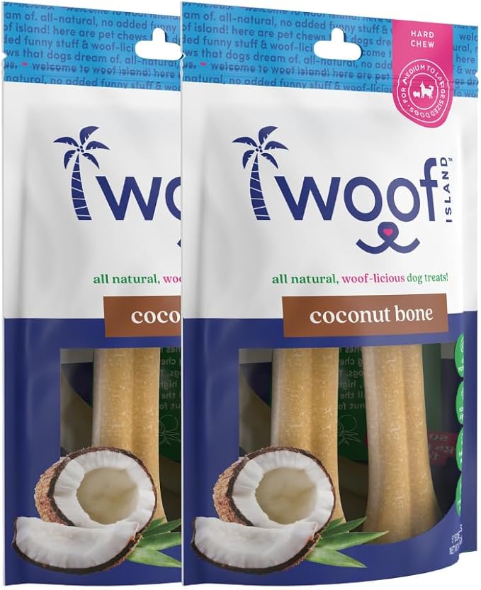 Coconut Bones - Dogs Premium, Natural Coconut Pet Treats - Healthy Puppy Chews, Vitamin Rich, Rawhide Free - 2 Pack