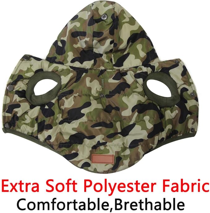 Fleece Lining Extra Warm Dog Hoodie in Winter,Small Dog Jacket Puppy Coats with Hooded,Green Camo S