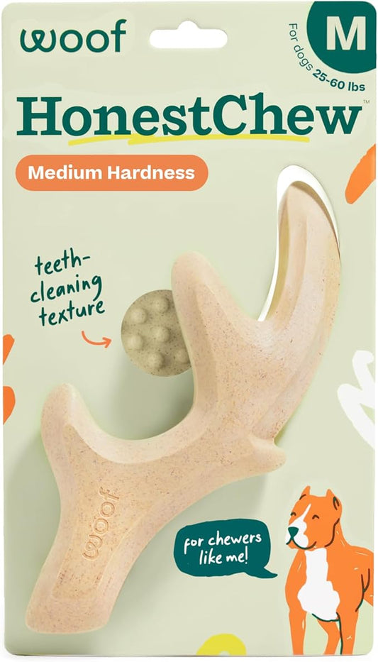 WOOF HonestChew Dog Toy Antler - Durable Dog Chew Toy - Made with Natural, Plant-Based Ingredients - Splinter-Resistant - Safer Than Dog Bones - Medium