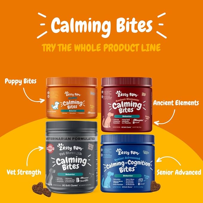 Zesty Paws Calming Chews for Dogs - for Everyday Stress, Relaxation, Composure, and Separation Peanut Butter 50 Count