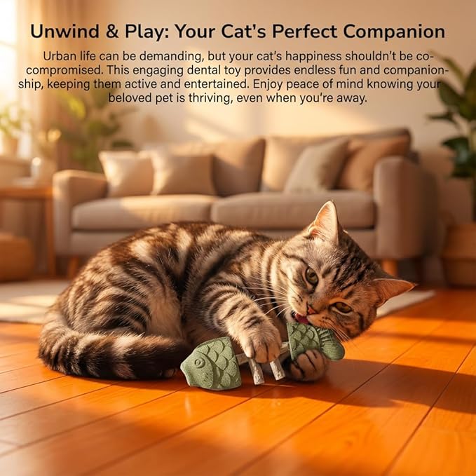 Purrident—2026 New Creative Fish Bone Cat Toy Natural cat Dental Chews Fishbone Shape with Catnip & Silvervine Durable Feline Tooth Care Tool (C)