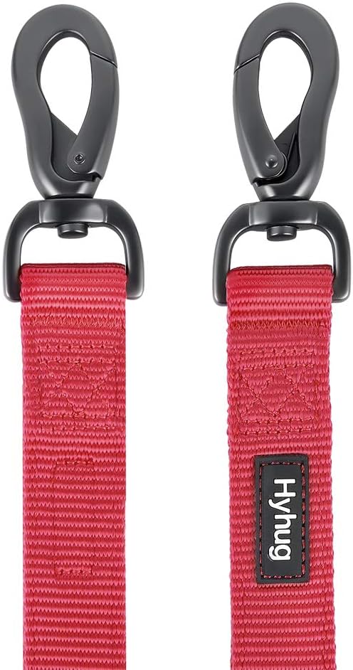 Hyhug Traffic Nylon 18 Inches Short Leash with Soft Neoprene Padded Handle for Giant Large Medium Boy and Girl Dogs - Professional Training, Daily Use Walking. (18 Inches, Red)