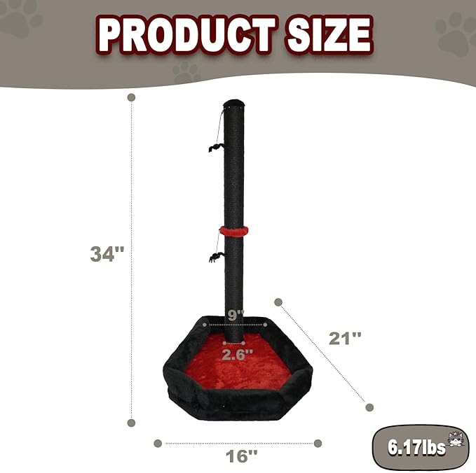 Gothic Cat Scratching Post with Bed, 34" Tall Cat Scratcher for Indoor Cats - Modern Sisal Scratch Post with Spider Dangling Toys for Kittens and Adult Cats