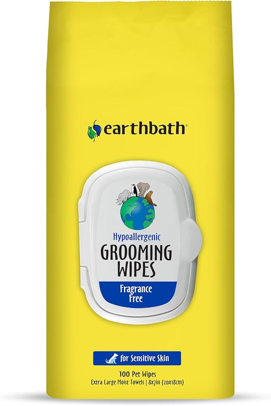earthbath Dog Grooming Wipes - Dog Wipes for Paws and Butt, Pet Wipes for Dogs & Cats, Helps Itchy & Dry Skin -Fragrance Free, 100 Count (1 Pack)