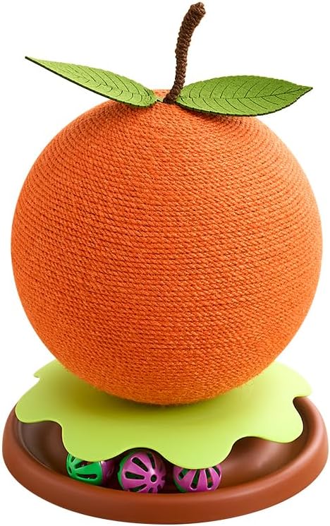 3-in-1 Modern Cat Ball Scratcher & Cat Toys for Indoor Cats/Kittens, Cute Orange/Frog/Bee Design with Bell Ball Track, Natural Sisal Cat Scratching Post, Space-Saving Interactive Cat Scratcher