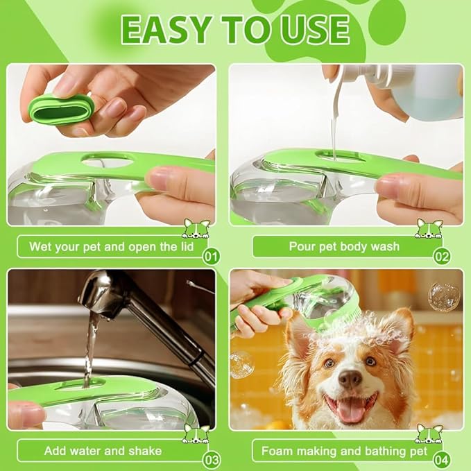 6Pcs Dog Bath Brush Set with Soap Dispenser - Cat Brush & Dog Toothbrush Kit | Silicone Pet Bathing Supplies for Washing, Shower & Shedding | Includes Finger Toothbrush, Scrubber for Small Breed
