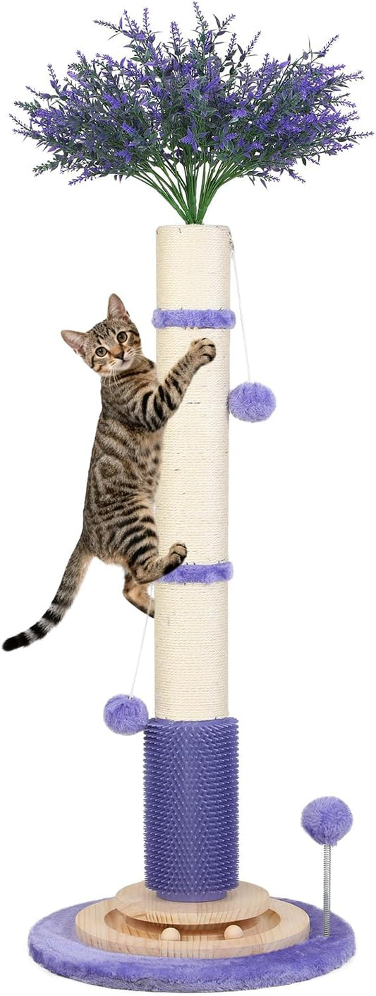 Cat Scratching Post for Indoor Large Adults,45'' Tall Vertical Cat Scratcher with 3.5Inch Diameter Sisal Post for Protect Furniture,Cute Tree with Interactive Ball Toys Self Groomer Brush for All Cats