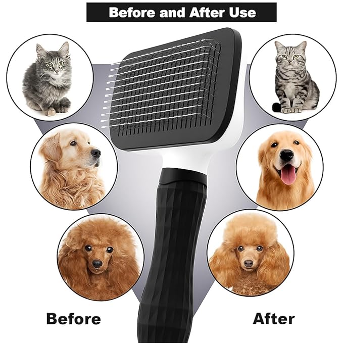 Self Cleaning Slicker Brush, Dog Cat Bunny Pet Grooming Shedding Brush, Easy to Remove Loose Undercoat, Pet Massaging Tool Suitable for Pets with Long or Short Hair (Black)