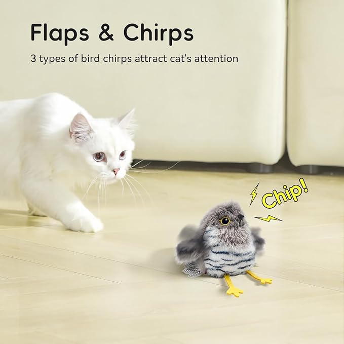 Petgravity Flapping Bird Cat Toy, Lifelike Chirp Tweet Kitten Toy, Rechargeable Touch Activated Cat Toy Interactive Catnip Toy Exercise Toys for All Breeds 5.1" (Black)