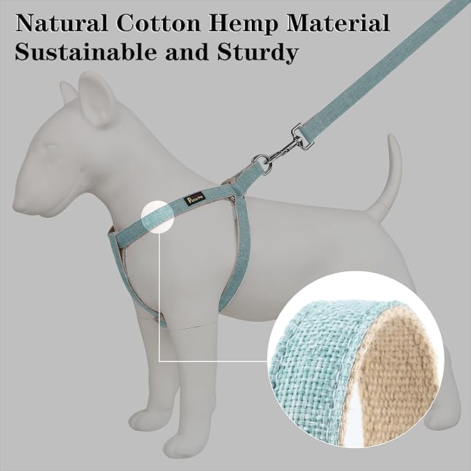 Plutus Pet Cotton Hemp Step in Dog Harness, Sustainable, Lightweight and Escape-Proof, Quick Fit Dog Harness for Puppy Small Medium and Large Dogs, Light Blue, M