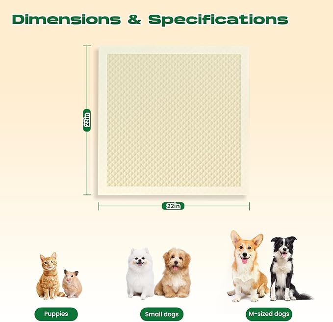 Puppy Pads 100 Count Small 22x22in Bamboo Training Pads Deodorizing Leakproof Quick Drying Dog Pee Pads Super Absorbent Disposable Pee Pads for Dogs Puppies, Doggie, Cats, Rabbits