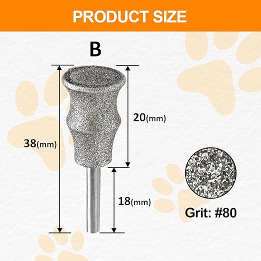 Diamond Rotary Pet Nail Grinder Bits Dog Nail Grinder Replacement Head -2PCS 1/8" Replacement Grinder Wheel for Animals Nail Care(B)