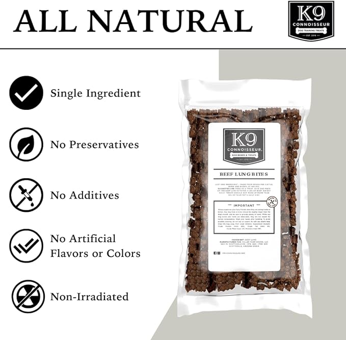 K9 Connoisseur Beef Lung Dog Training Treats All Natural & Lean, USA Made Single Ingredient, Bulk Dogs Treat, Grain Free, for All Breeds & Sizes - 8 oz