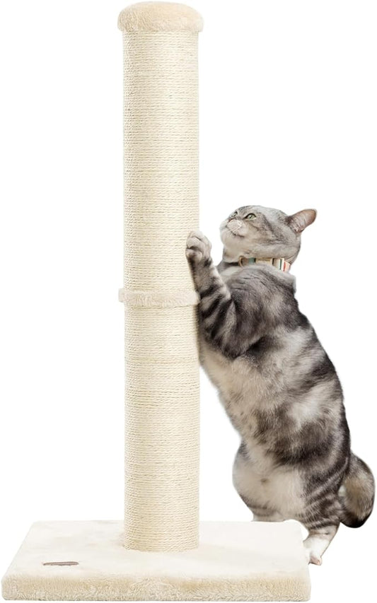 34inch Cat Scratching Post with Natural Sisal Rope 4.3Inch Large Diameter Scratcher Post Tree for Indoor Cats Beige