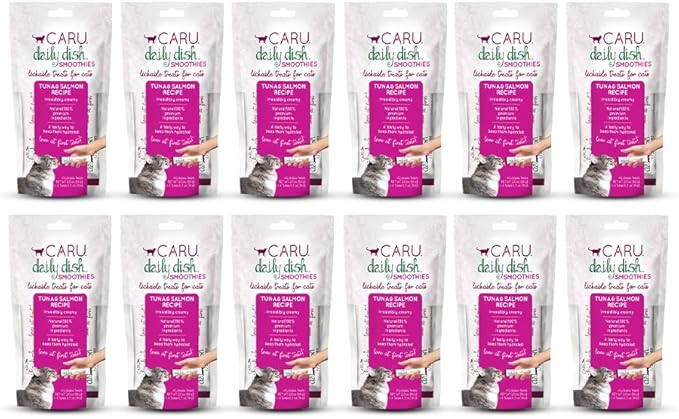 Caru - Daily Dish Smoothies - Lickable Tuna & Salmon Cat Treat - 4 Pouches per Pack - Pack of 12